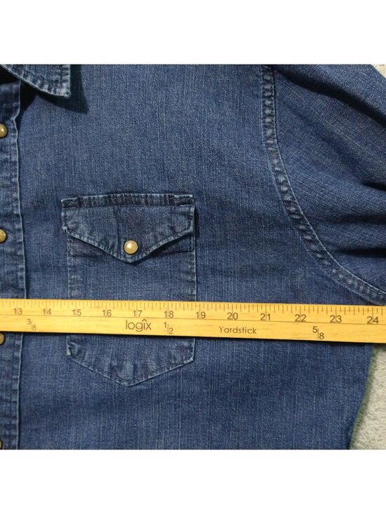 Wrangler Shirt Mens XL Blue Denim Indigo Pearl Snap Long Sleeve Western Cowboy - Picture 5 of 9